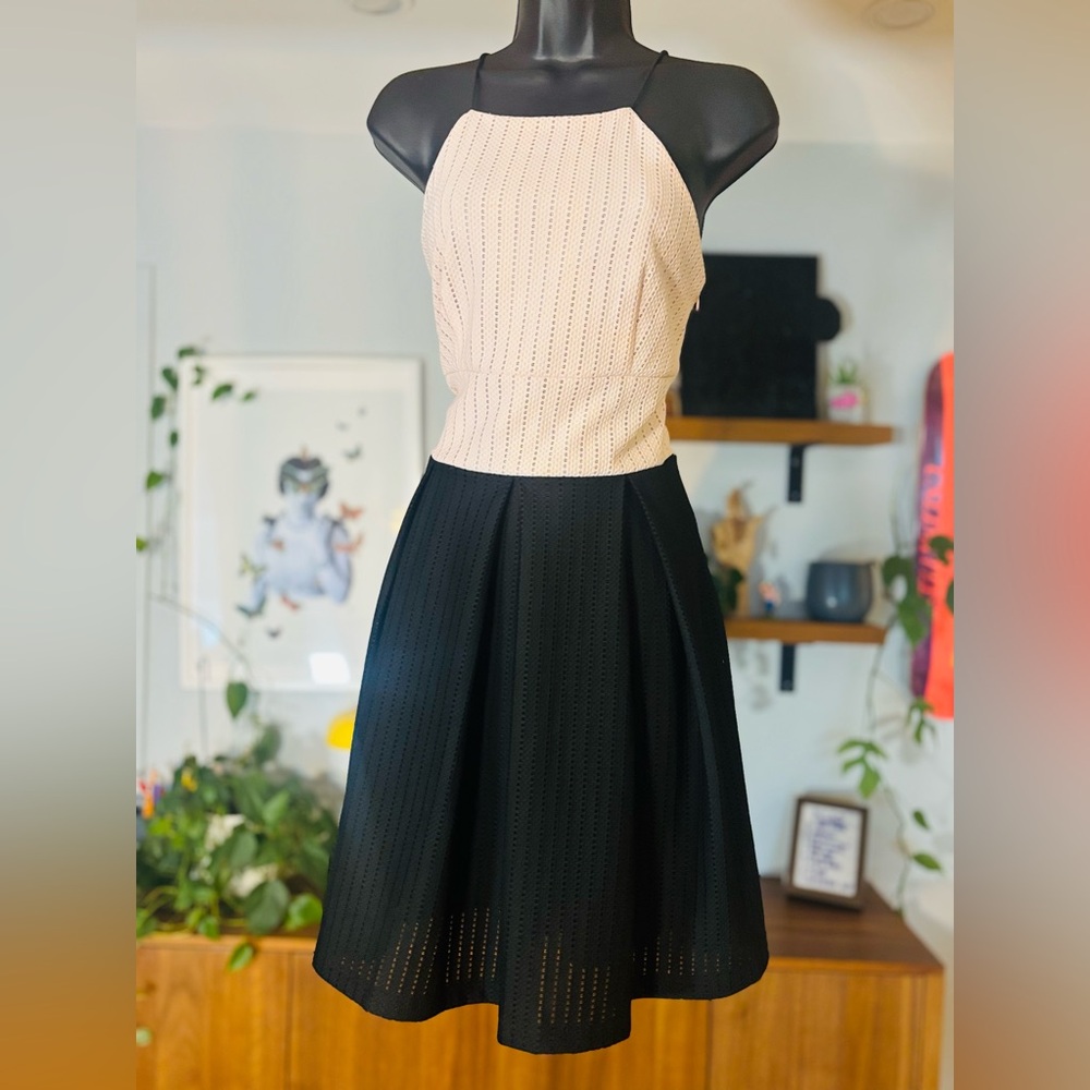 Simons Colorblock Eyelet Dress – Cream Blush & Black | Size M